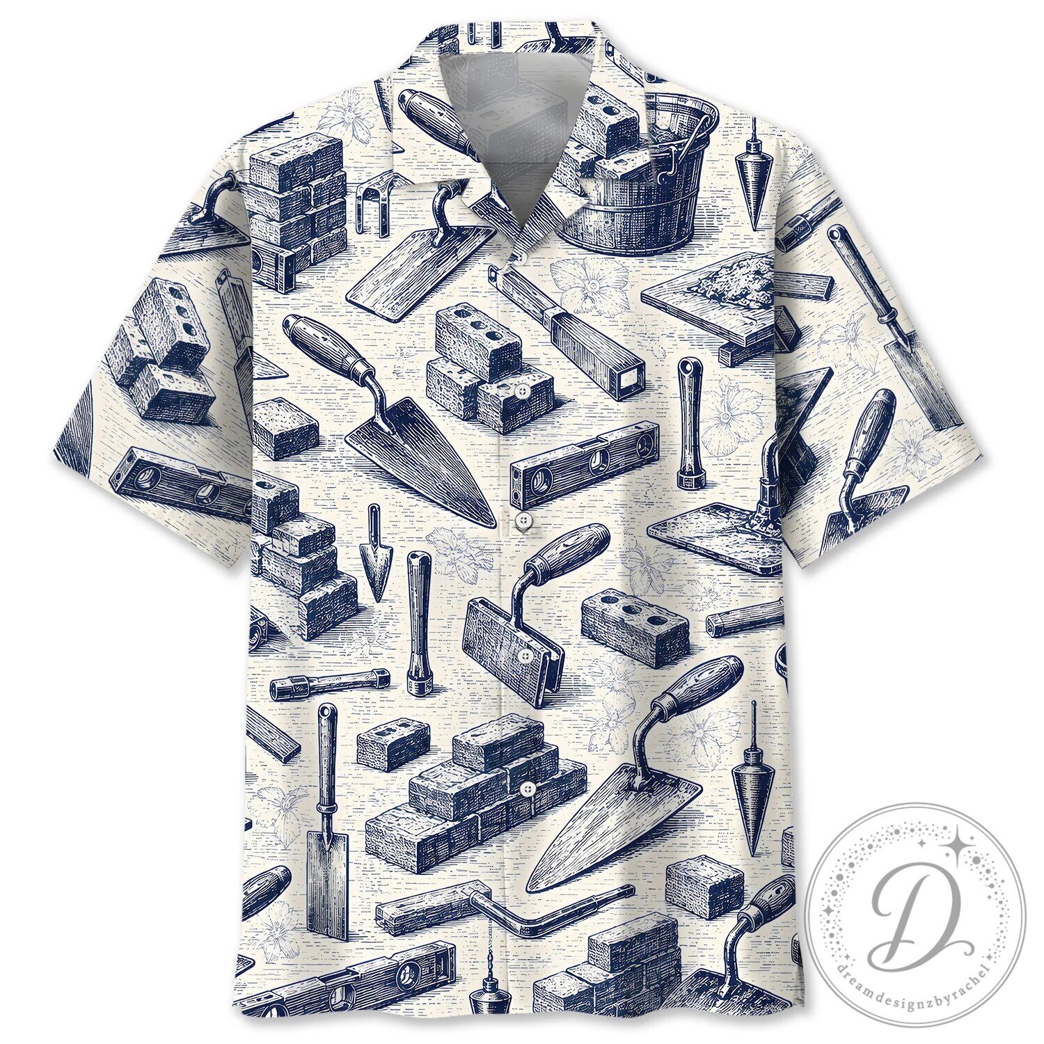 Bricklayer Tools and Bricks Pattern Hawaiian Shirt for Construction Workers