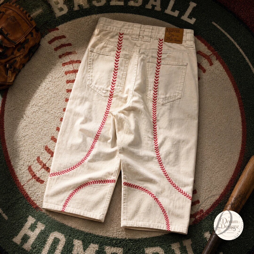 Baseball Stitch Embroidered Baggy Jeans Pants