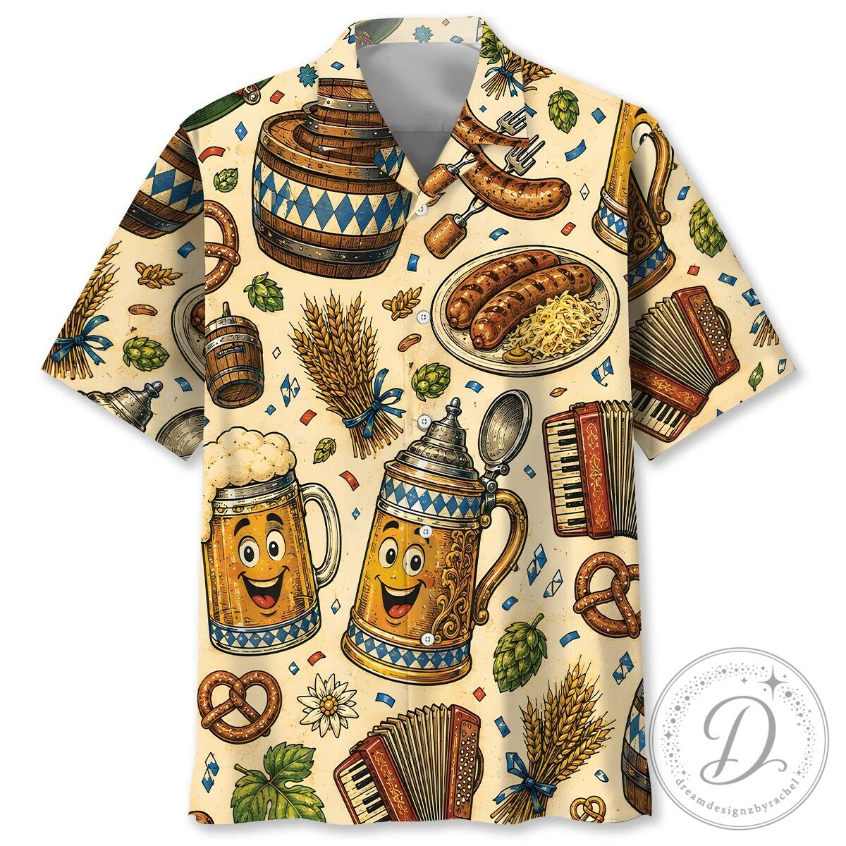 Funny Oktoberfest Beer Sausage Pretzel Hawaiian Shirt