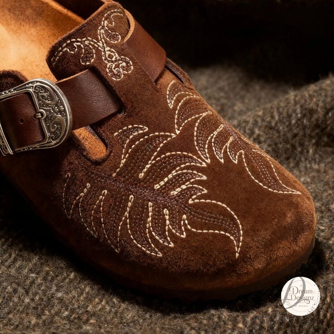 ETRO x Birkenstock Boston Embroidered Suede Clogs – Taupe