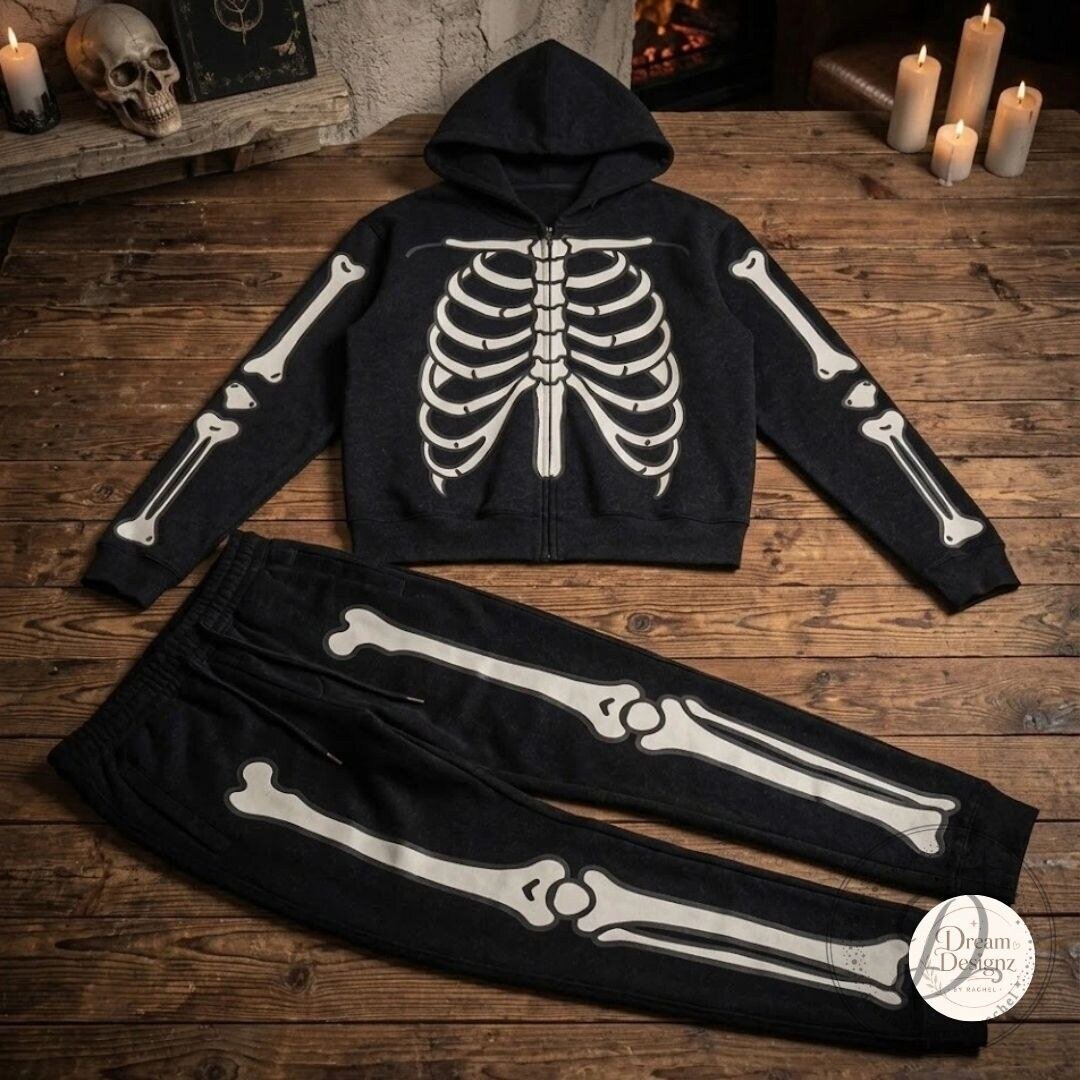 Disney Mickey & Friends x Shoe Palace Halloween Skeleton Full Zip Hoodie and Sweatpants Tracksuit Set