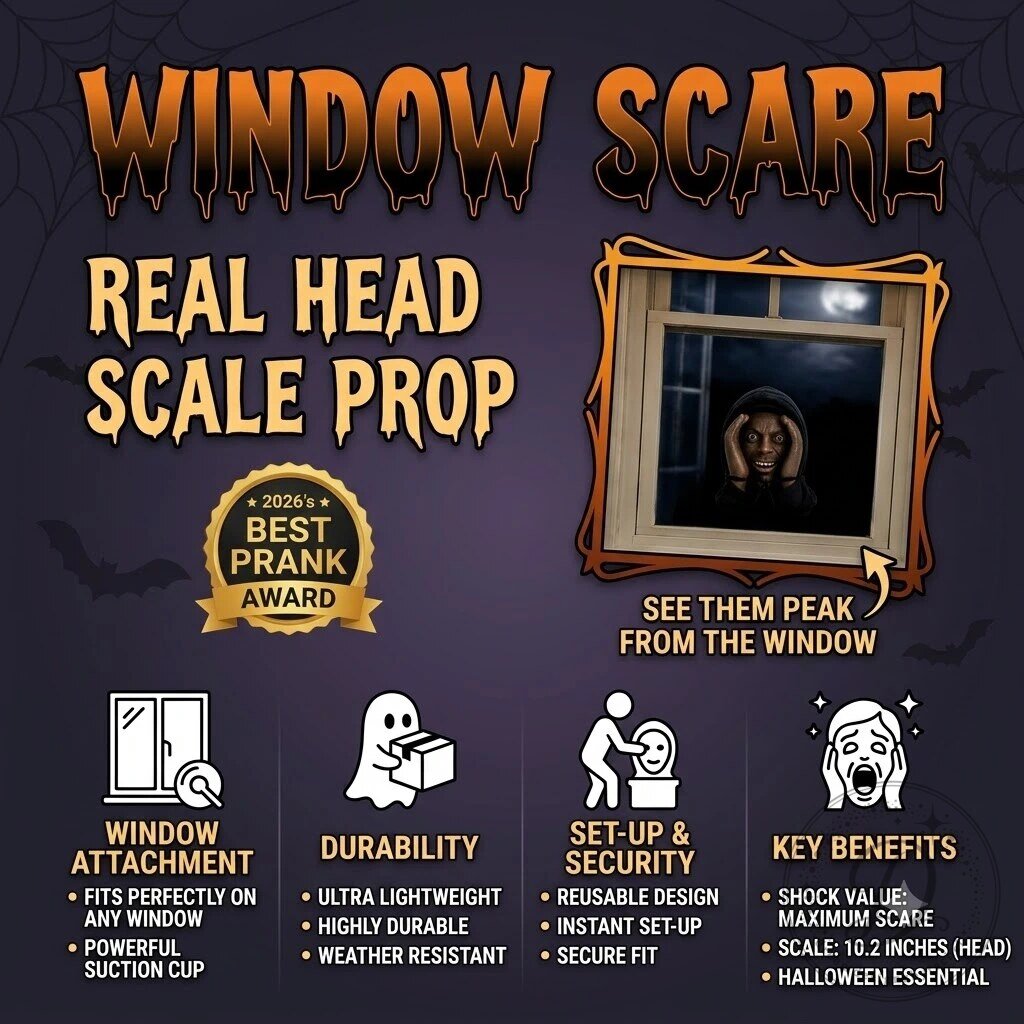 The Peeper - Scary Peeping Stranger Window Prop Halloween Decor 14 The Peeper - Scary Peeping Stranger Window Prop Halloween Decor product image showing design and details