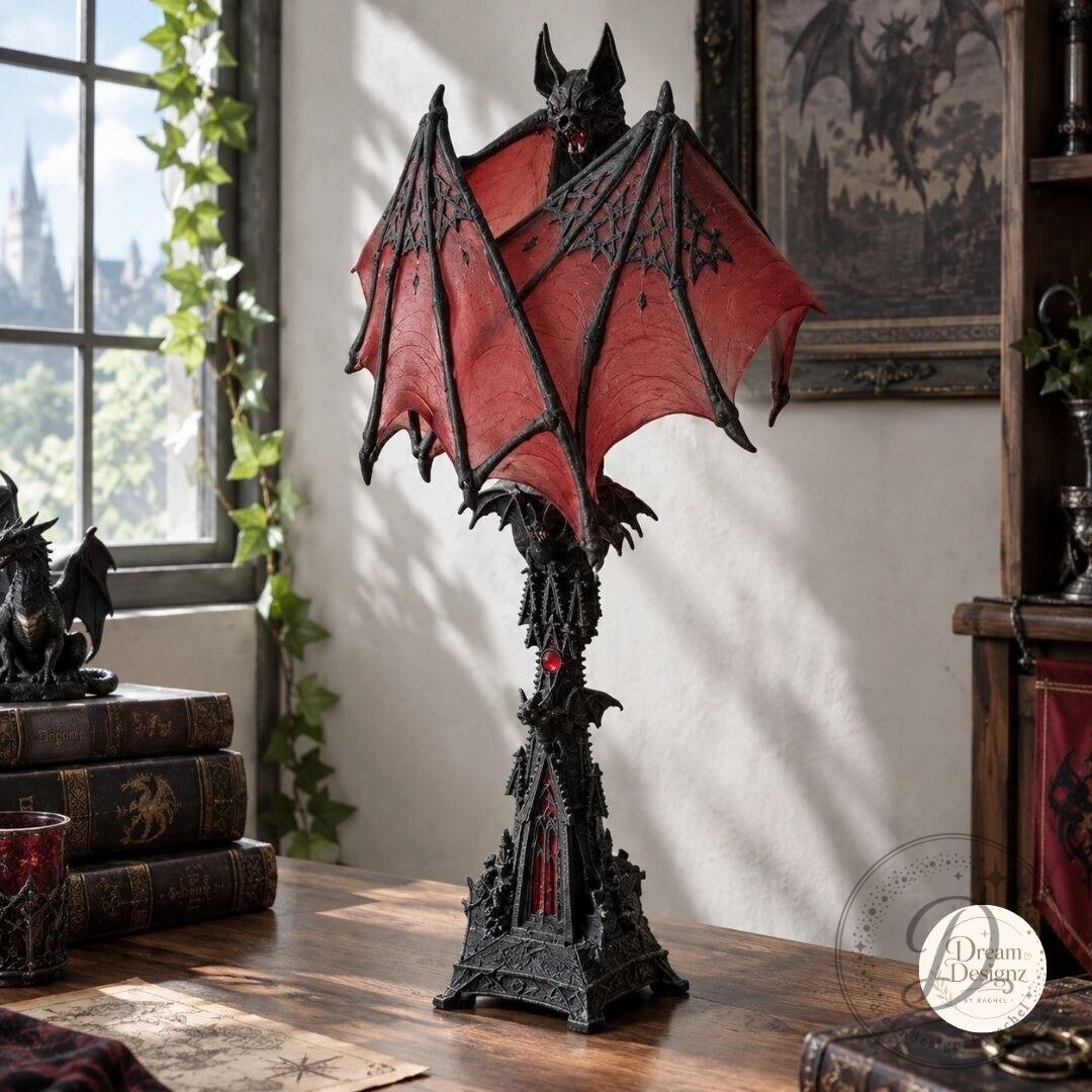 Gothic Bat Wings Table Lamp Vintage Resin Desk Light