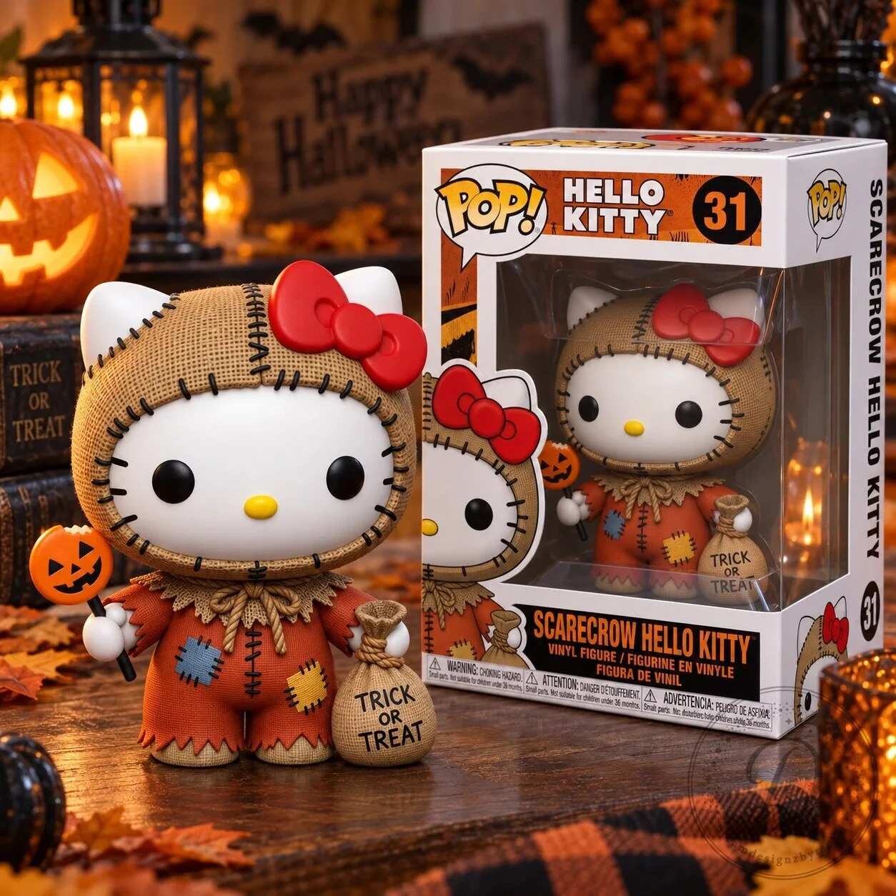 Funko Pop Hello Kitty Scarecrow Halloween Vinyl Figure 11 Hello Kitty Scarecrow Halloween Vinyl Figure product image showing design and details