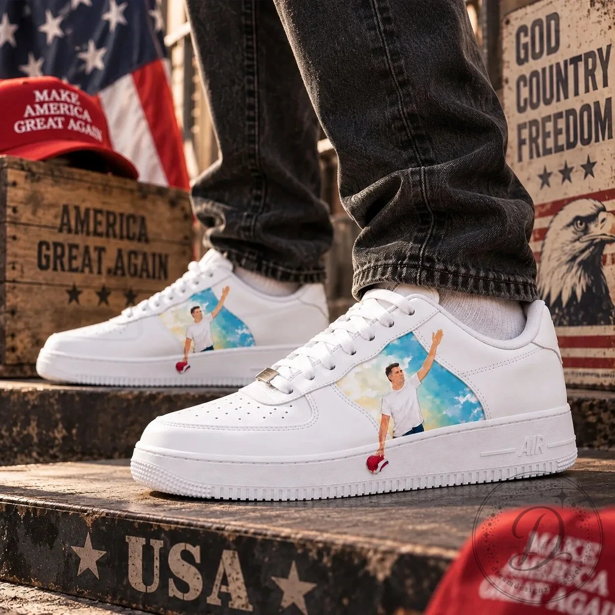 Charlie Kirk Custom Air Force 1 Sneakers 9 Charlie Kirk Custom Air Force 1 Sneakers product image showing design and details