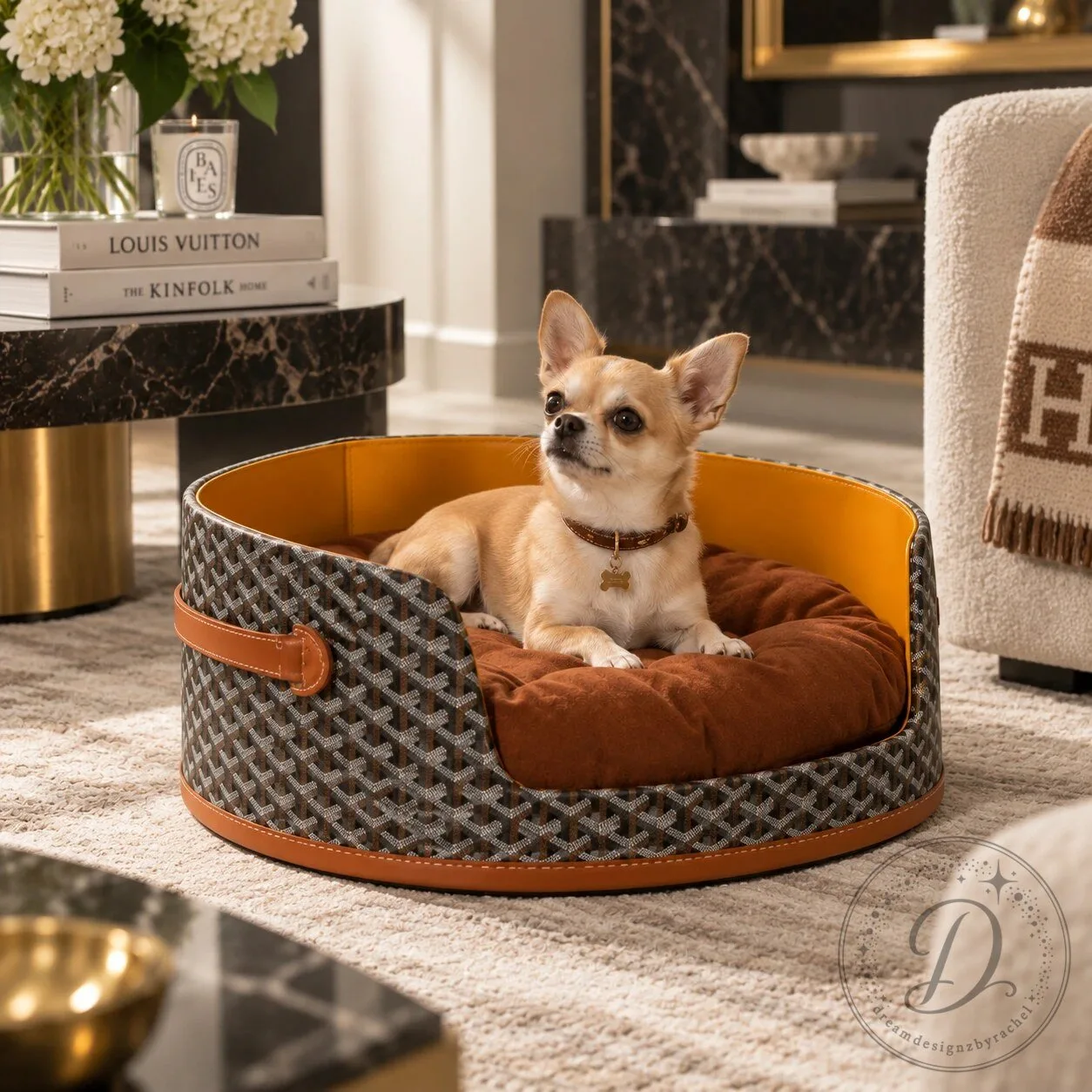 Goyardine Luxury Dog Bed Soft Cushion Pet Lounger 9 Goyardine Luxury Dog Bed Soft Cushion Pet Lounger product image showing design and details