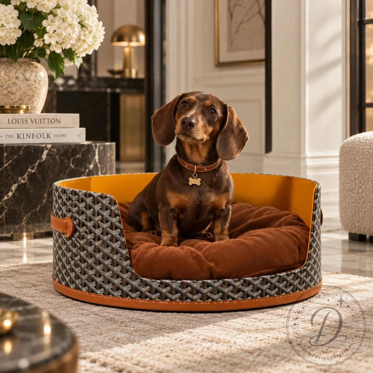 Goyardine Luxury Dog Bed Soft Cushion Pet Lounger 10 Goyardine Luxury Dog Bed Soft Cushion Pet Lounger product image showing design and details