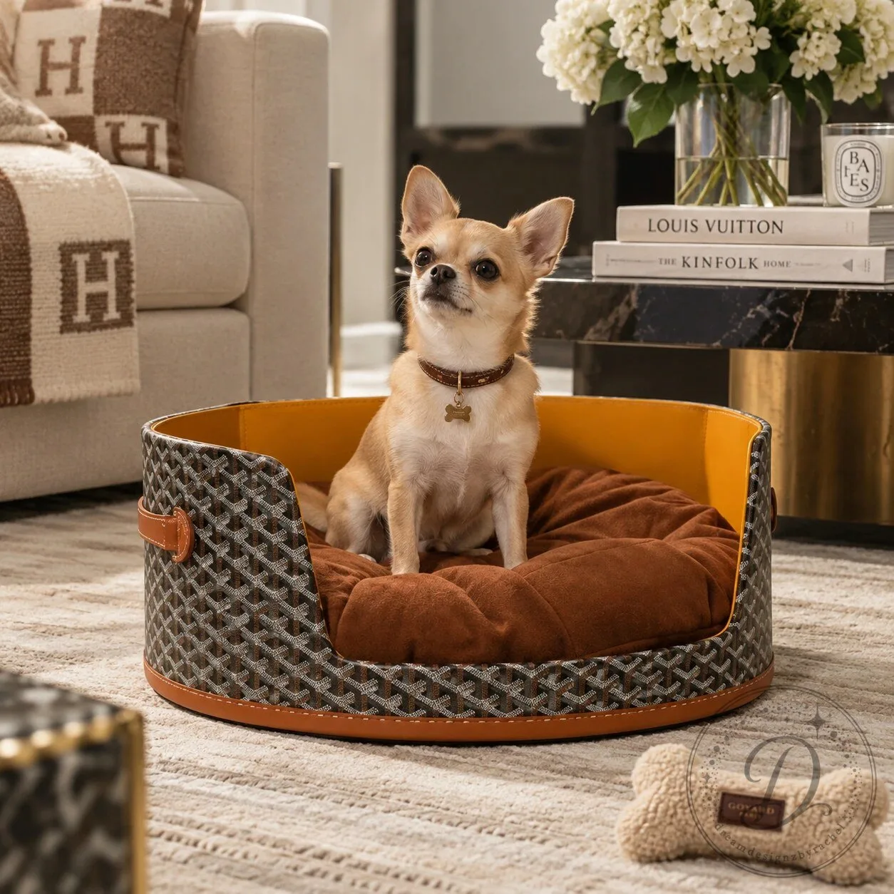 Goyardine Luxury Dog Bed Soft Cushion Pet Lounger 11 Goyardine Luxury Dog Bed Soft Cushion Pet Lounger product image showing design and details
