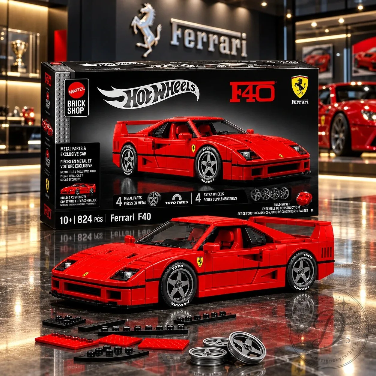 Hot Wheels Brick Shop Ferrari F40 Supercar Building Set
