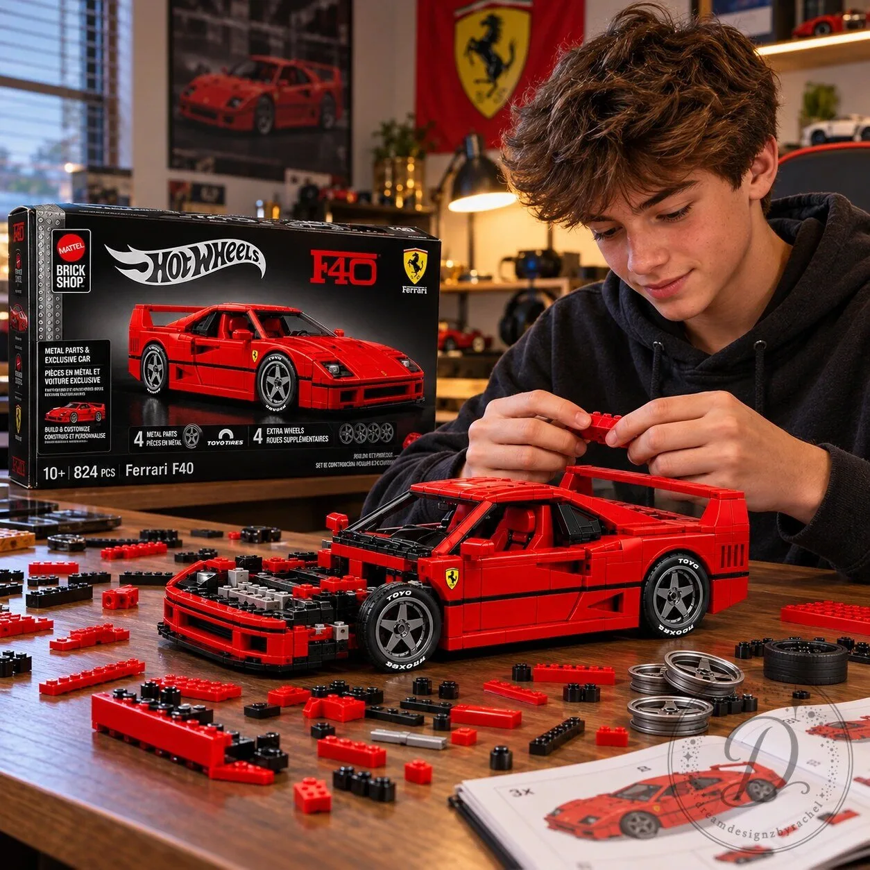 Hot Wheels Brick Shop Ferrari F40 Supercar Building Set 10 Hot Wheels Brick Shop Ferrari F40 Supercar Building Set product image showing design and details