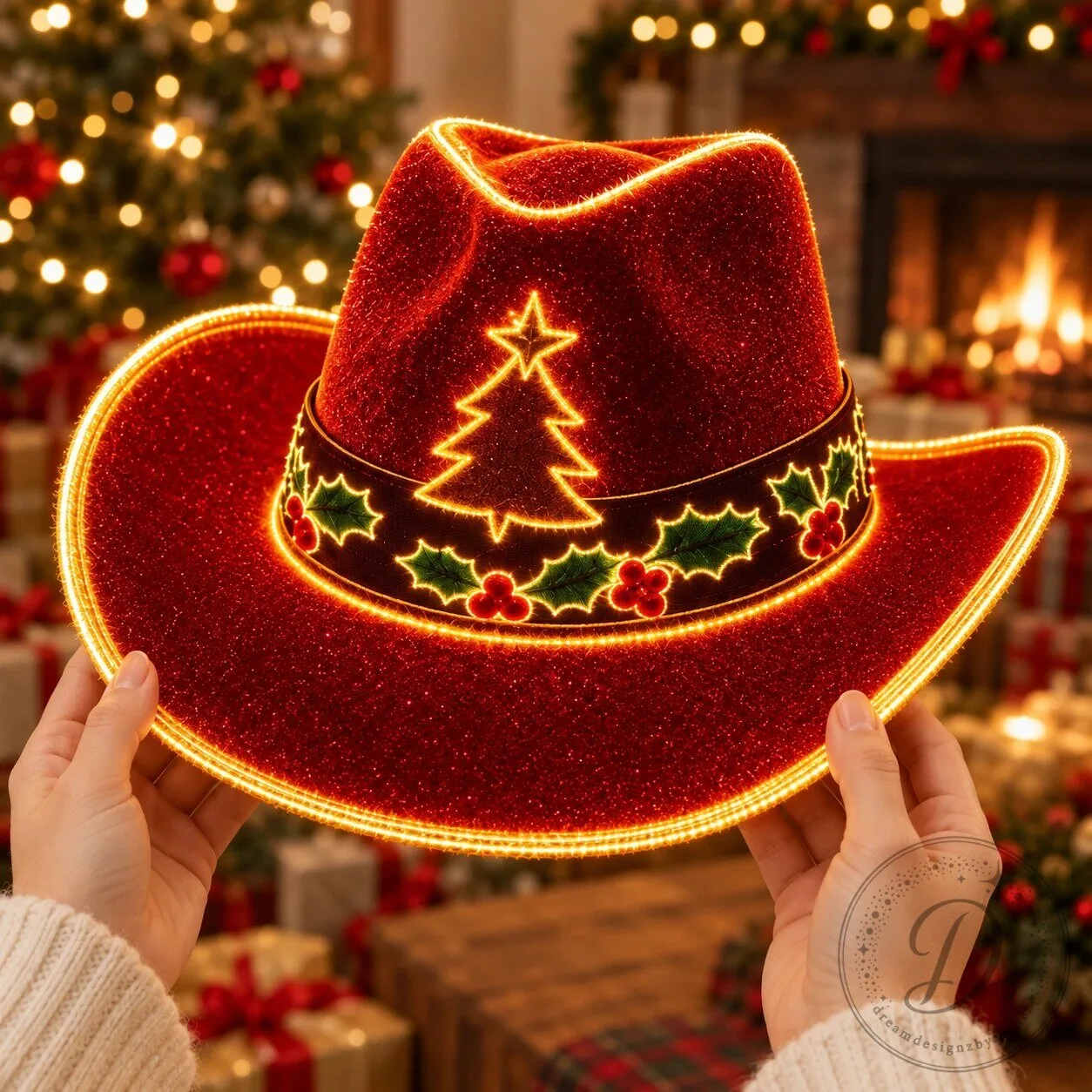 Christmas Mistletoe Light Up LED Cowboy Hat 2026 8 Christmas Mistletoe Light Up LED Cowboy Hat 2026 product image showing design and details