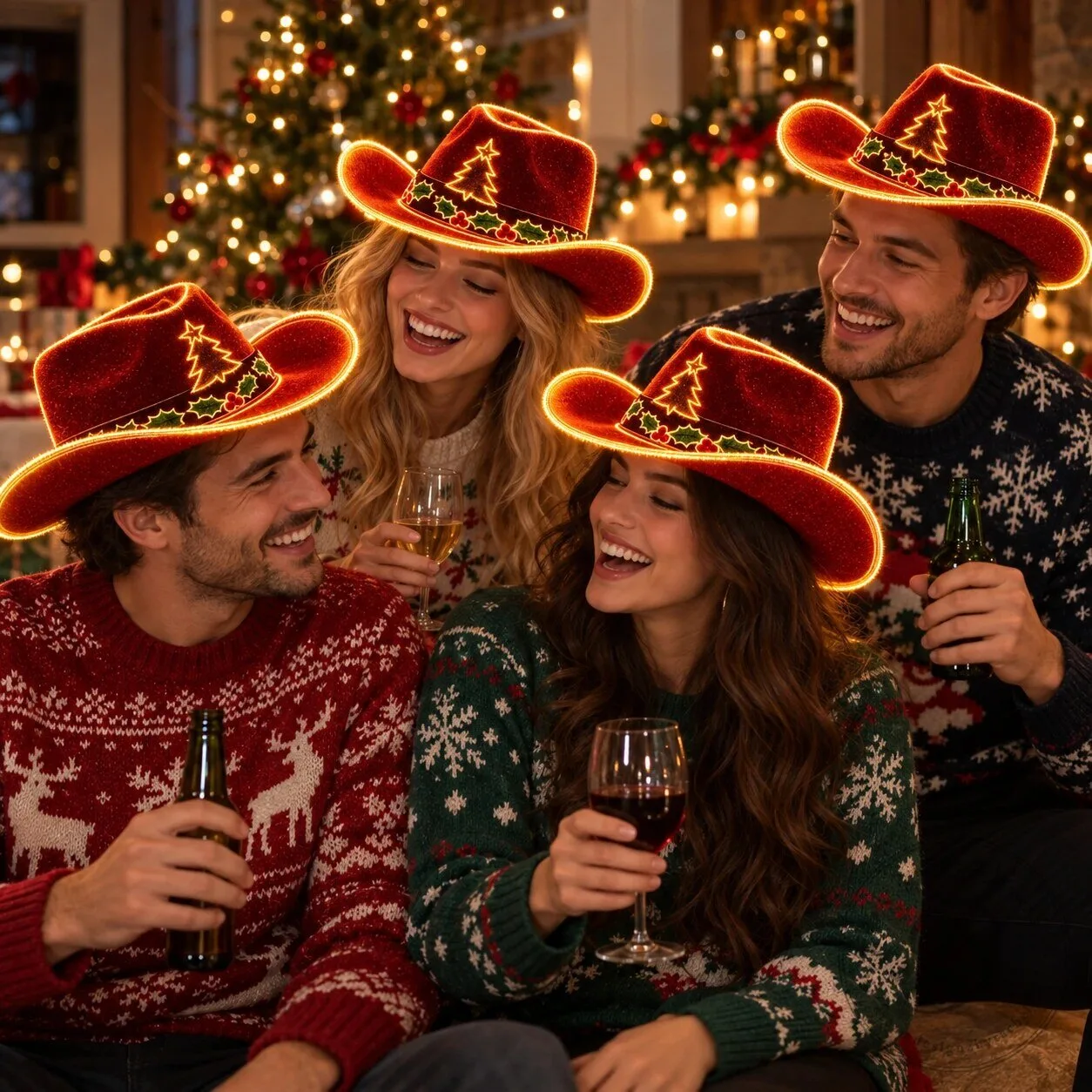 Christmas Mistletoe Light Up LED Cowboy Hat 2026 9 Christmas Mistletoe Light Up LED Cowboy Hat 2026 product image showing design and details