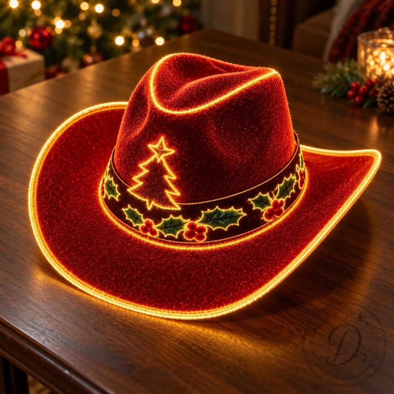Christmas Mistletoe Light Up LED Cowboy Hat 2026 10 Christmas Mistletoe Light Up LED Cowboy Hat 2026 product image showing design and details