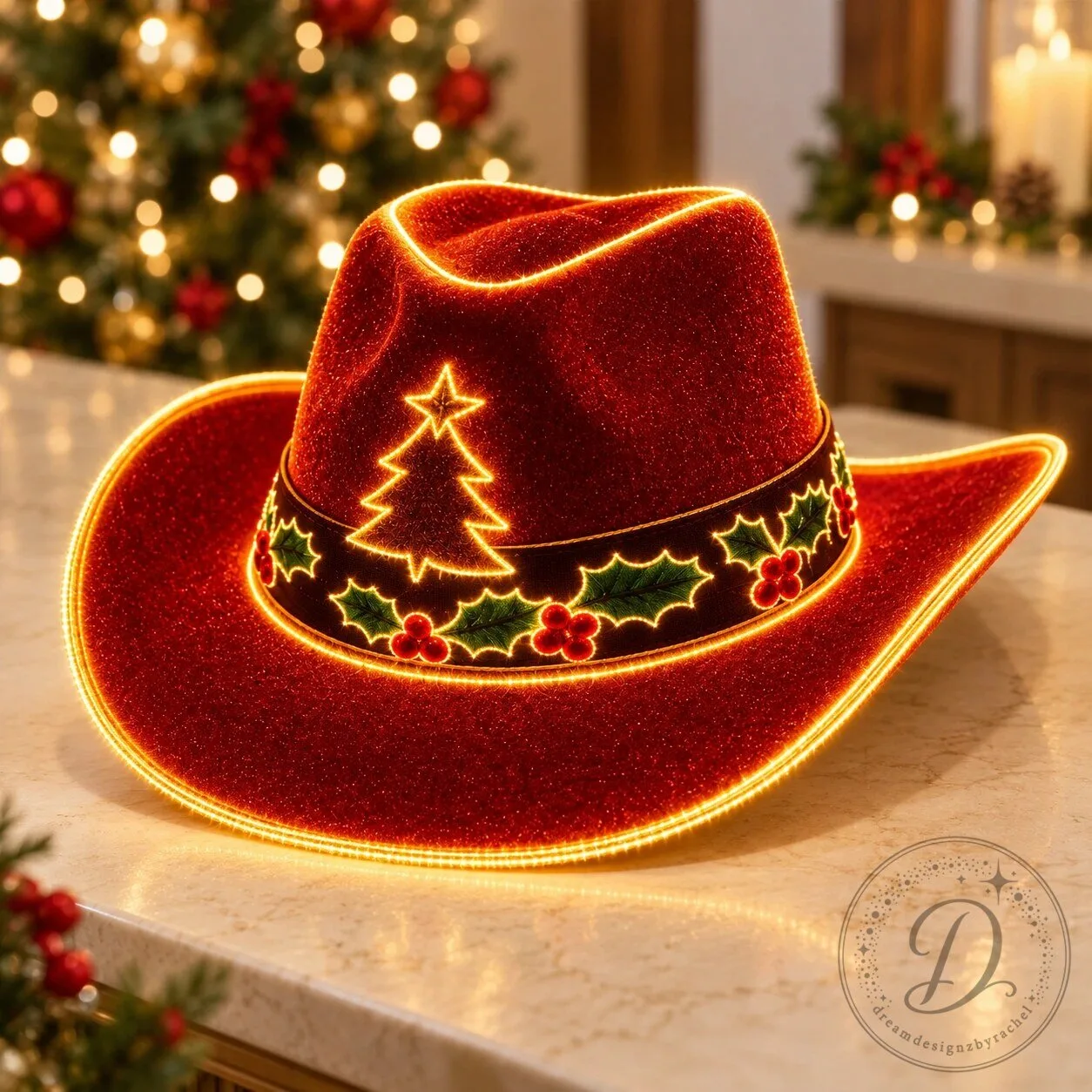 Christmas Mistletoe Light Up LED Cowboy Hat 2026 11 Christmas Mistletoe Light Up LED Cowboy Hat 2026 product image showing design and details