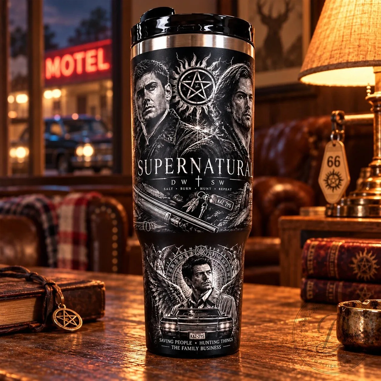 Supernatural Dean And Sam Winchester Stanley Tumbler Mug With Handle 10 Supernatural Dean And Sam Winchester Stanley Tumbler Mug With Handle product image showing design and details
