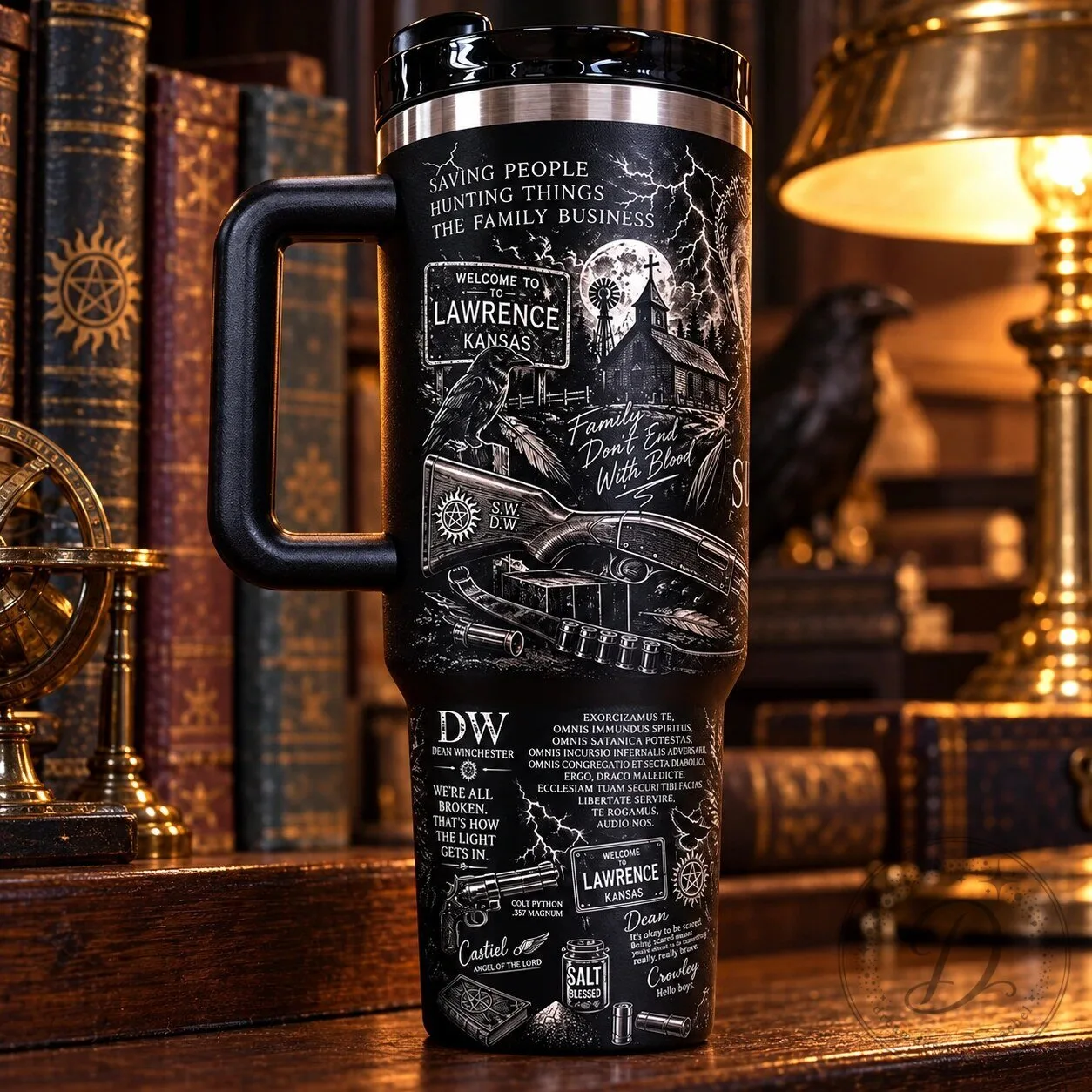 Supernatural Dean And Sam Winchester Stanley Tumbler Mug With Handle 11 Supernatural Dean And Sam Winchester Stanley Tumbler Mug With Handle product image showing design and details