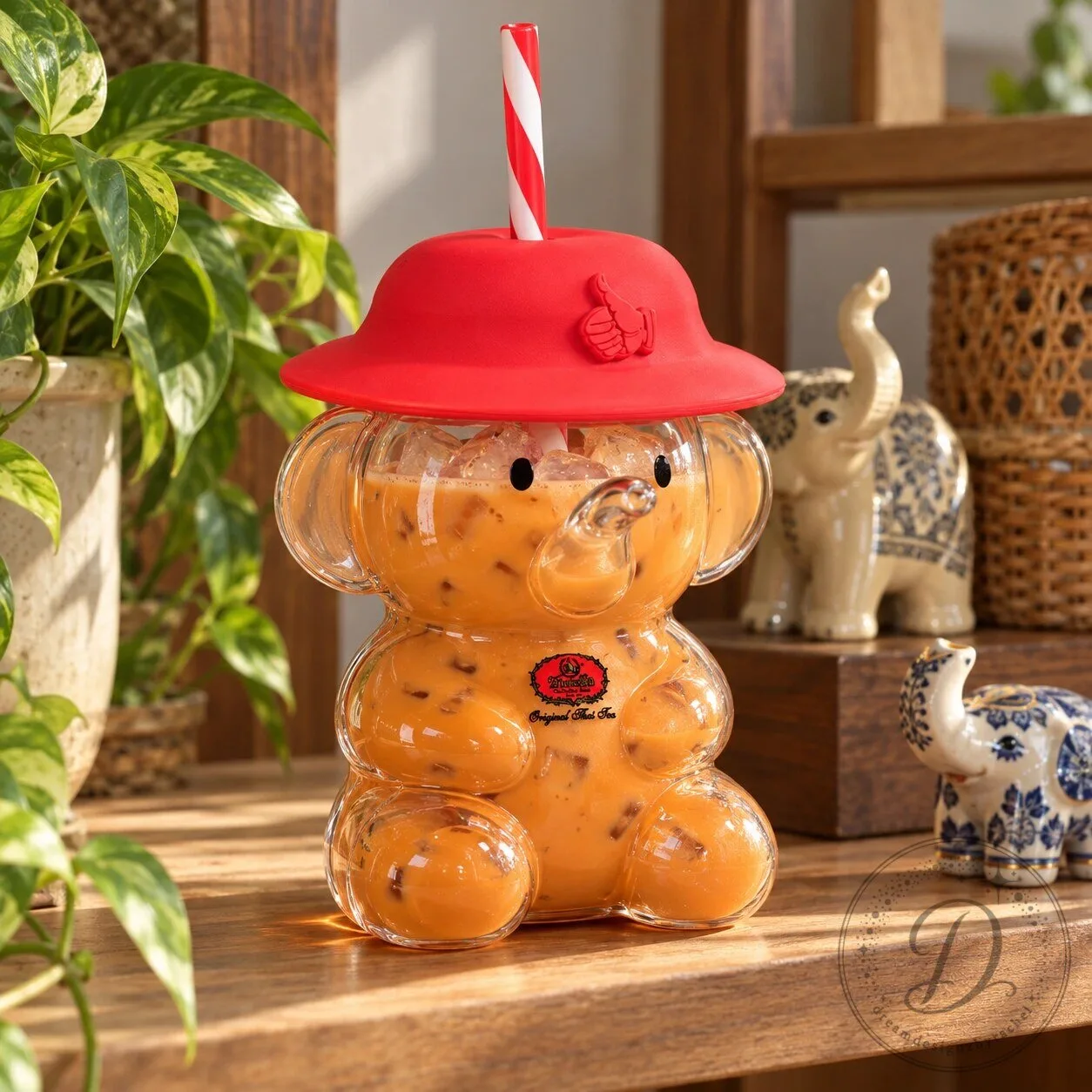 ChaTraMue Elephant Bubble Tea Glass Tumbler Cup 9 ChaTraMue Elephant Bubble Tea Glass Tumbler Cup product image showing design and details