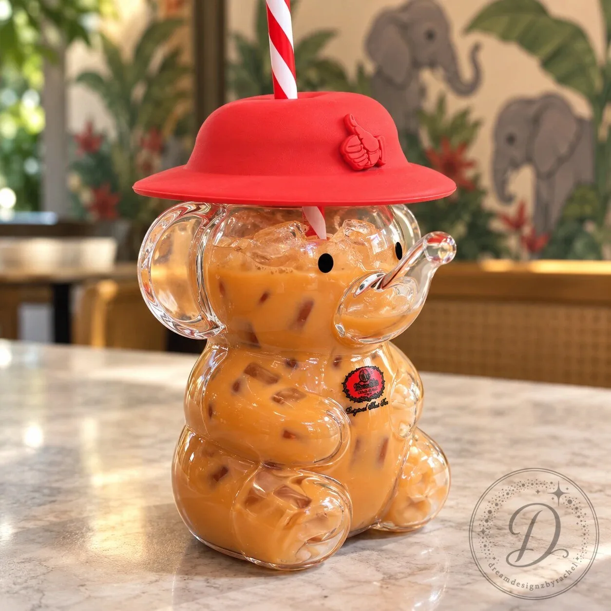 ChaTraMue Elephant Bubble Tea Glass Tumbler Cup 12 ChaTraMue Elephant Bubble Tea Glass Tumbler Cup product image showing design and details