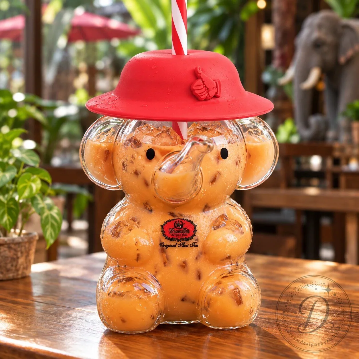 ChaTraMue Elephant Bubble Tea Glass Tumbler Cup 13 ChaTraMue Elephant Bubble Tea Glass Tumbler Cup product image showing design and details