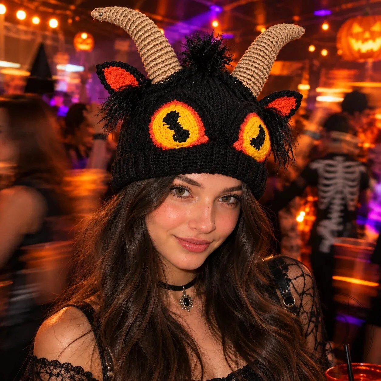 Monster Horns Beanie Knit Hat Warm Winter Headwear 9 Monster Horns Beanie Knit Hat Warm Winter Headwear product image showing design and details
