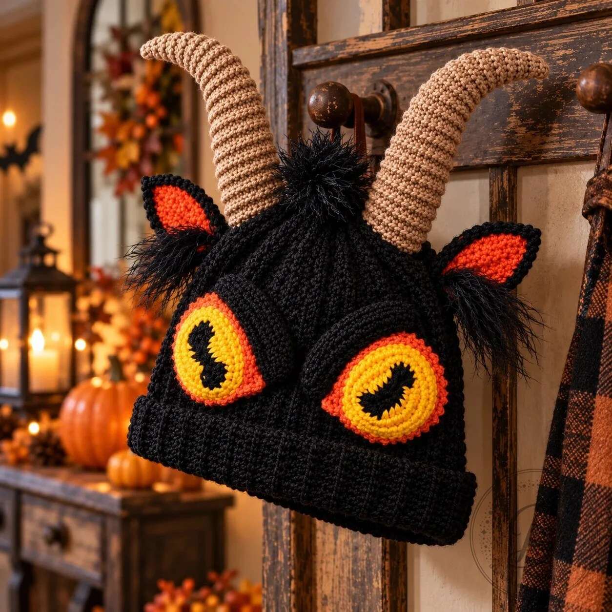 Monster Horns Beanie Knit Hat Warm Winter Headwear 11 Monster Horns Beanie Knit Hat Warm Winter Headwear product image showing design and details