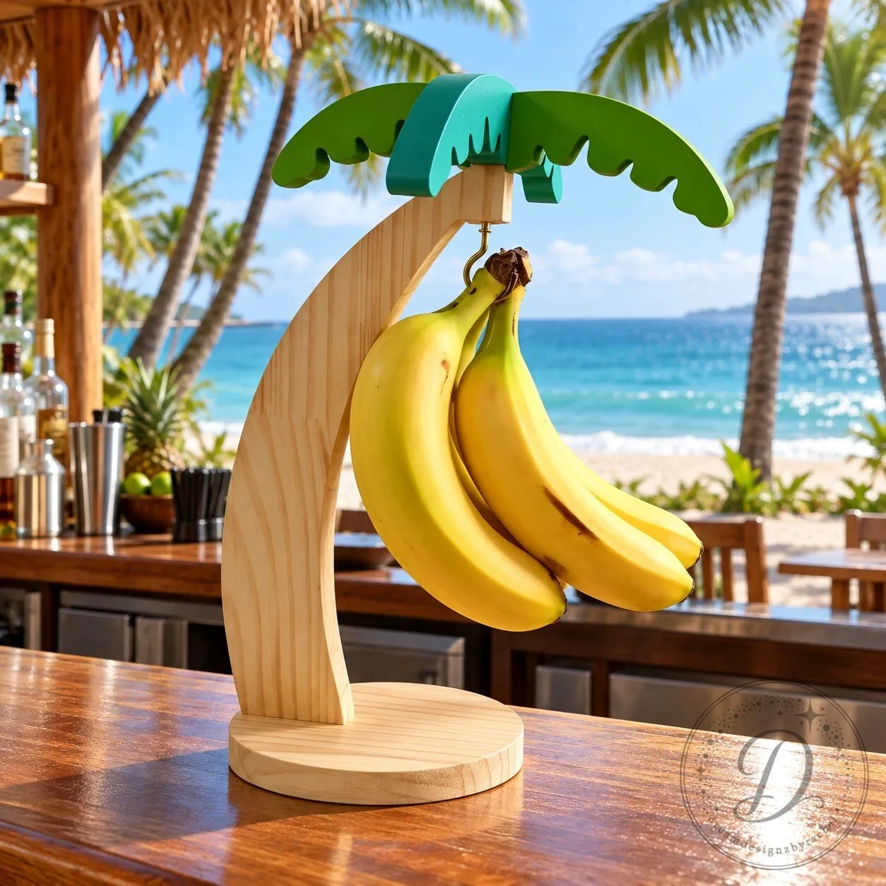 Wooden Palm Tree Banana Hanger Stand Tropical Countertop Fruit Holder