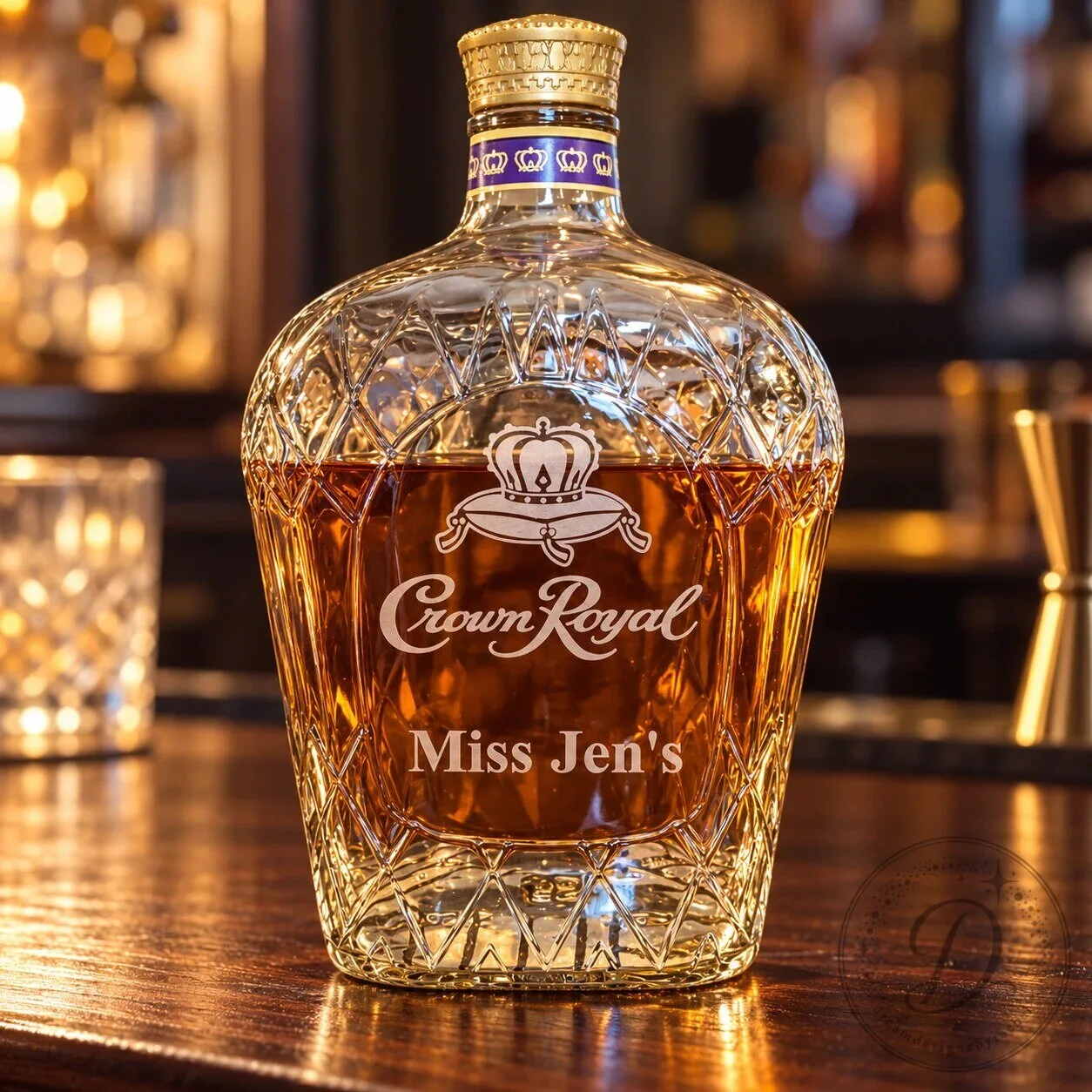 Crown Royal Personalized Name Engraved Crown Shaped Glass Whiskey Decanter Bottle